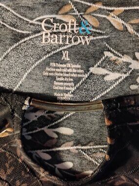 Croft & Barrow | Black Botanical Print Blouse with Metal Ring Neckline | XL | Li